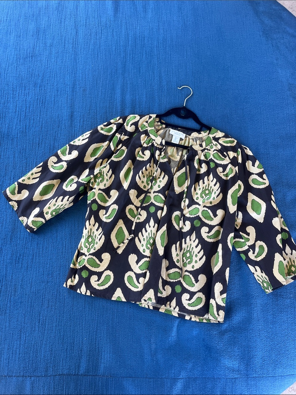 Calypso St Barthes 100% cotton batik print blouse.  Ethnic collar Size L. NWOT